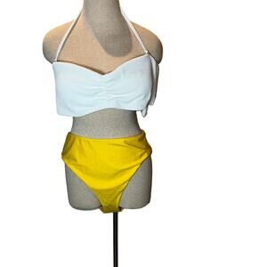 J Crew Yellow High Rise Bottoms White Scrunchie Sweetheart Bikini Top XXL Set